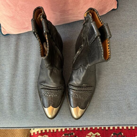 Isabel Marant Santia Black Leather Western Ankle Bootie Boots - Picture 2 of 8